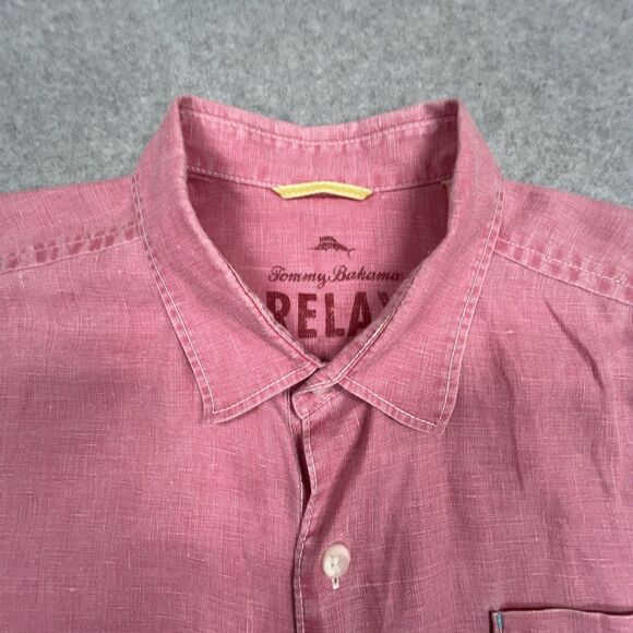 Tommy Bahama Shirt Mens XL Extra Large Pink 100% Linen Long Sleeve Button Up - Picture 12 of 12